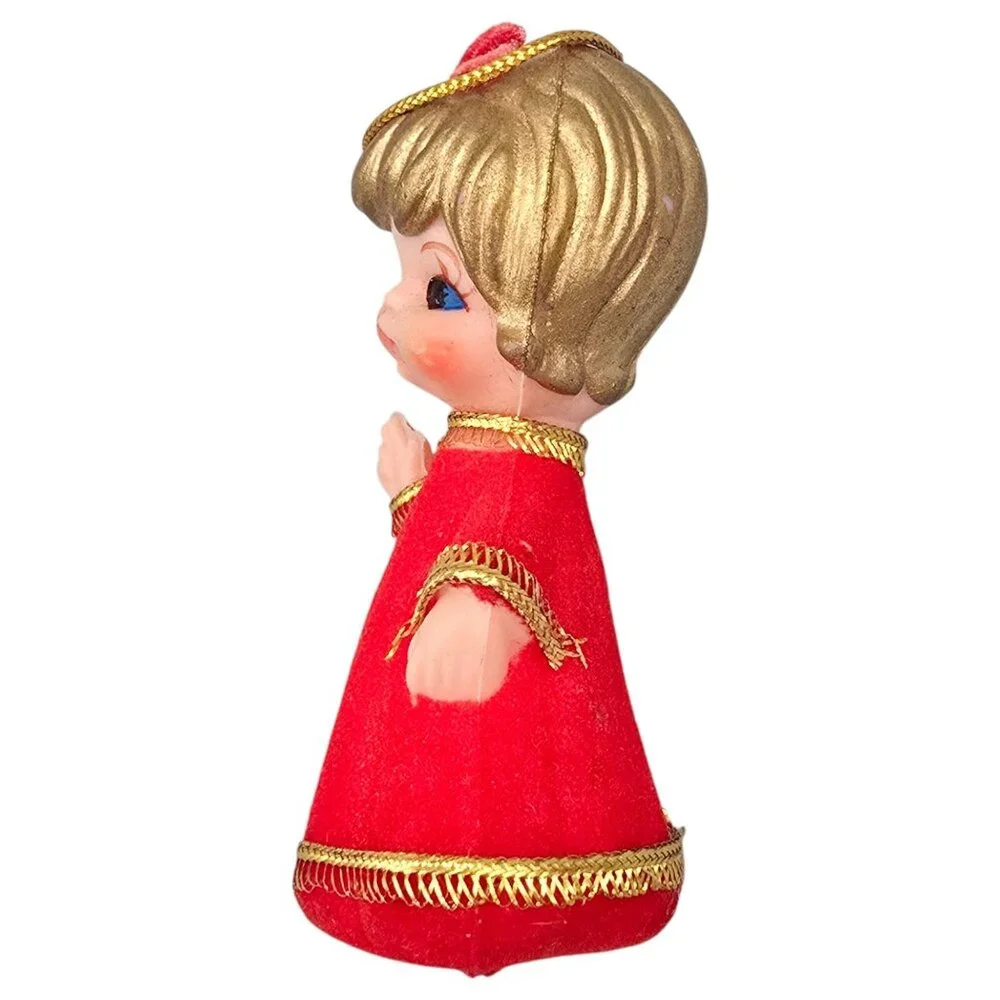 Vintage Flocked Angel Christmas Figurine Choir Girl Japan Mid Century